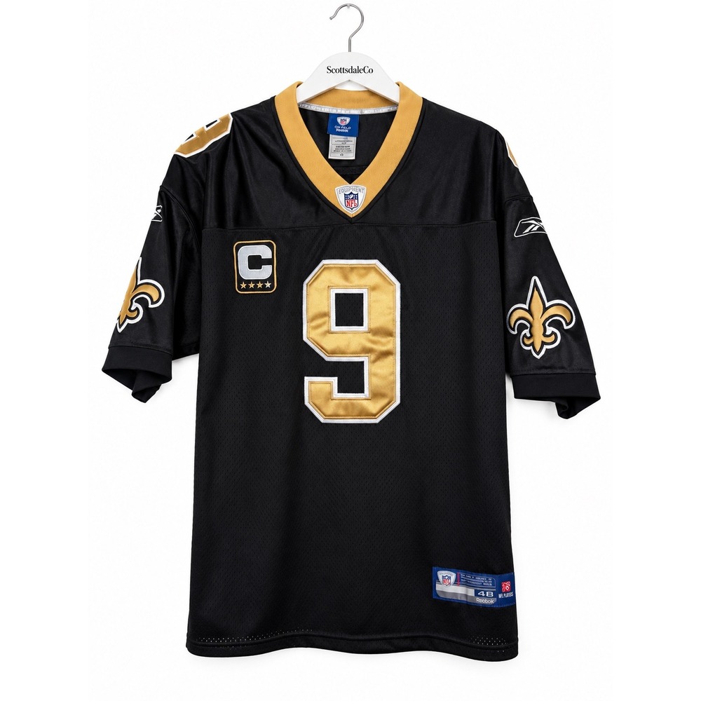 Vintage Reebok Saints Drew Brees Jersey Mens 48 Black Gold On Field Sewn NFL